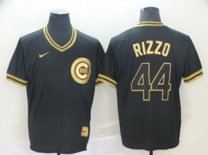 Cubs # 44 Anthony Rizzo Black Gold Nike Cooperstown Collection Legend V Neck Jersey