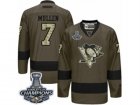 Mens Reebok Pittsburgh Penguins #7 Joe Mullen Premier Green Salute to Service 2017 Stanley Cup Champions NHL Jersey