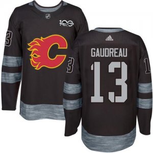 Mens Calgary Flames #13 Johnny Gaudreau Black 1917-2017 100th Anniversary Stitched NHL Jersey