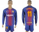 2017-18 Barcelona 11 NEYMAR JR Home Long Sleeve Soccer Jersey