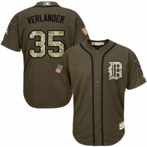 Men\'s Majestic Detroit Tigers #35 Justin Verlander Replica Green Salute to Service MLB Jersey