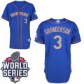 New York Mets #3 Curtis Granderson Blue(Grey NO.) Alternate Road Cool Base W 2015 World Series Patch Stitched MLB Jersey