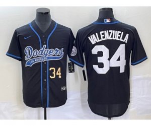 Men\'s Los Angeles Dodgers #34 Fernando Valenzuela Number Black Cool Base Stitched Baseball Jersey