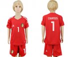 Belgium #1 COURTOIS Red Goalkeeper Youth 2018 FIFA World Cup Soccer Jersey