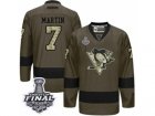 Mens Reebok Pittsburgh Penguins #7 Paul Martin Premier Green Salute to Service 2017 Stanley Cup Final NHL Jersey