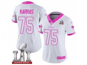 Womens Nike New England Patriots #75 Ted Karras Limited WhitePink Rush Fashion Super Bowl LI 51 NFL Jersey