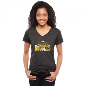 Womens Denver Nuggets Gold Collection V-Neck Tri-Blend T-Shirt Black