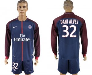 2017-18 Paris Saint-Germain 32 DANI ALVES Home Long Sleeve Soccer Jersey