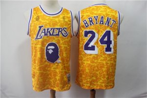 Lakers Bape #24 Kobe Bryant Yellow Hardwood Classics Jersey