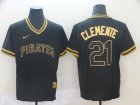 Pirates #21 Roberto Clemente Black Gold Nike Cooperstown Collection Legend V Neck Jersey