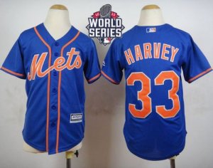 Youth New York Mets #33 Matt Harvey Blue Alternate Home Cool W 2015 World Series Patch Stitched MLB Jersey