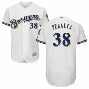 Men\'s Majestic Milwaukee Brewers #38 Wily Peralta White Royal Flexbase Authentic Collection MLB Jersey