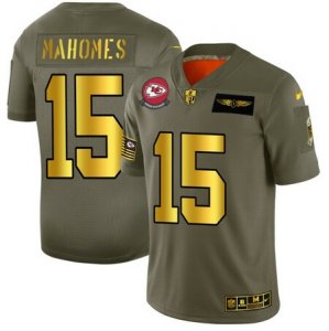 Nike Chiefs #15 Patrick Mahomes 2019 Olive Gold Salute To Service Limited Jersey