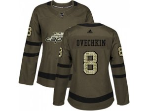 Women Adidas Washington Capitals #8 Alex Ovechkin Green Salute to Service Stitched NHL Jersey