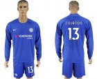 2017-18 Chelsea 13 COURTOISHome Goalkeeper Long Sleeve Soccer Jersey