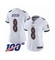 Women Nike Baltimore Ravens #8 Lamar Jackson White Vapor Untouchable Limited Player 100th Season NFL Jersey