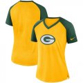 Green Bay Packers Nike Womens Top V Neck T-Shirt Gold Green