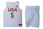 USA #5 Kevin Durant White 2016 Olympic Basketball Team Jersey(With Shorts)