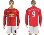 Manchester United #9 Ibrahimovic Red Home Long Sleeves Soccer Club Jersey