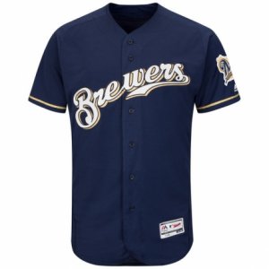 Men\'s Milwaukee Brewers Majestic Alternate Home Blank Navy Flex Base Authentic Collection Team Jersey