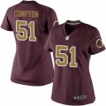 Womens Nike Washington Redskins #51 Will Compton Limited Burgundy Red Gold Number Alternate 80TH Anniversary NFL Jersey