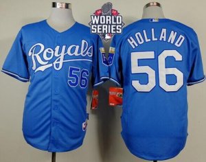 Kansas City Royals #56 Greg Holland Light Blue Alternate 1 Cool Base W 2015 World Series Patch Stitched MLB Jersey