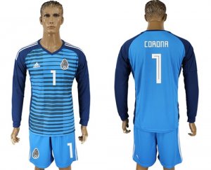 Mexico #1 CORONA Lake Blue Long Sleeve Goalkeeper 2018 FIFA World Cup Soccer Jersey