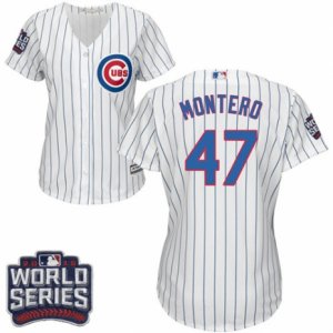 Women\'s Majestic Chicago Cubs #47 Miguel Montero Authentic White Home 2016 World Series Bound Cool Base MLB Jersey