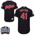 Mens Majestic Cleveland Indians #41 Carlos Santana Navy Blue 2016 World Series Bound Flexbase Authentic Collection MLB Jersey