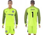 2017-18 Chelsea 1 CECH Fluorescent Green Goalkeeper Long Sleeve Soccer Jersey