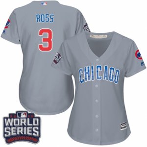 Women\'s Majestic Chicago Cubs #3 David Ross Authentic Grey Road 2016 World Series Bound Cool Base MLB Jersey