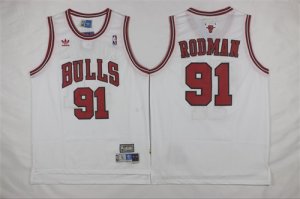 Bulls #91 Dennis Rodman White Mesh Hardwood Classics Jersey