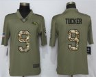 Nike Ravens #9 Justin Tucker Olive Camo Salute To Service Limited Jersey