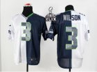 2015 Super Bowl XLIX Nike Seattle Seahawks #3 Russell Wilson blue-white Jerseys(Splite Elite)