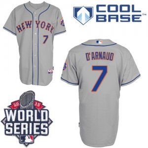 New York Mets #7 Travis d\'Arnaud Grey Road Cool Base W 2015 World Series Patch Stitched MLB Jersey