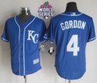 Kansas City Royals #4 Alex Gordon Blue Alternate 2 New Cool Base W 2015 World Series Patch Stitched MLB Jersey