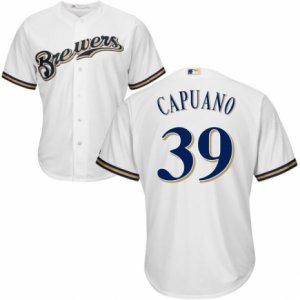 Men\'s Majestic Milwaukee Brewers #39 Chris Capuano Replica White Home Cool Base MLB Jersey