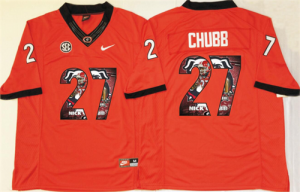 Georgia Bulldogs 27 Nick Chubb Red Portrait Number College Jersey