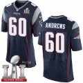 Mens Nike New England Patriots #60 David Andrews Elite Navy Blue Team Color Super Bowl LI 51 NFL Jersey
