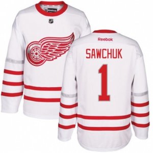 Mens Reebok Detroit Red Wings #1 Terry Sawchuk Authentic White 2017 Centennial Classic NHL Jersey