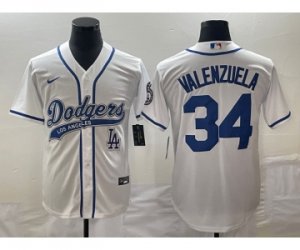 Men\'s Los Angeles Dodgers #34 Fernando Valenzuela White Cool Base Stitched Baseball Jersey