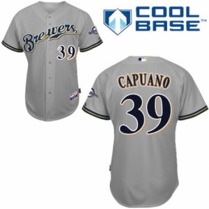 Men\'s Majestic Milwaukee Brewers #39 Chris Capuano Authentic Grey Road Cool Base MLB Jersey