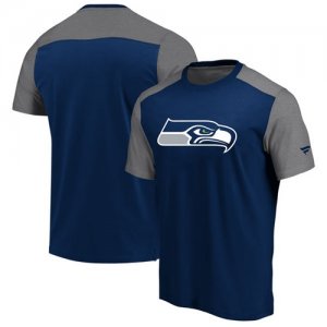 Seattle Seahawks NFL Pro Line by Fanatics Branded Iconic Color Block T-Shirt College NavyHeathered