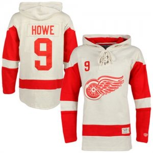 Red Wings #9 Gordie Howe White All Stitched Hooded Sweatshirt