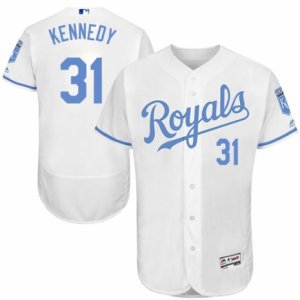 Men\'s Majestic Kansas City Royals #31 Ian Kennedy Authentic White 2016 Father\'s Day Fashion Flex Base MLB Jersey