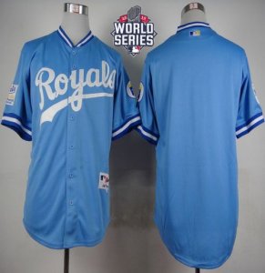 Kansas City Royals Blank Light Blue 1985 Turn Back The Clock Wã€€2015 World Series Patch Stitched MLB Jersey