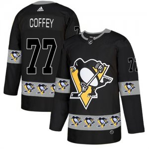 Penguins #77 Paul Coffey Black Team Logos Fashion Adidas Jersey