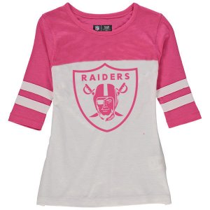 Oakland Raiders 5th & Ocean By New Era Girls Youth Jersey 34 Sleeve T-Shirt White Pink