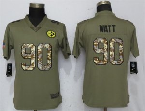 Nike Steelers #90 T.J. Watt Olive Camo Women Salute To Service Limited Jersey