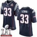 Mens Nike New England Patriots #33 Dion Lewis Elite Navy Blue Team Color Super Bowl LI 51 NFL Jersey